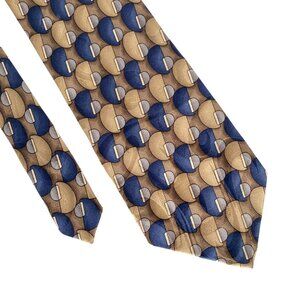 Van Heusen Mens 100% Silk Half-Circle Geometric Pattern Tie Blue Gold 59x3.9in